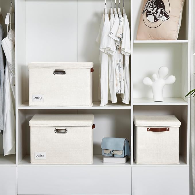 15" Large Collapsible Storage Bins with Lids, White