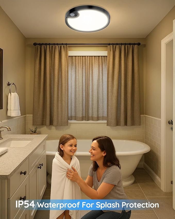TOOWELL 2 Pack Motion Sensor Ceiling Light Rechargeable - Closet Light Battery Operated, Wireless Waterproof Shower Light, Overhead Sensor Light for Closet Shower Pantry Hallway Stair