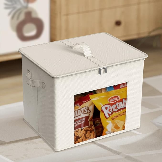 Zilink Fabric Storage Bins with Lid 4-Pack Stackable Cloth Storage Bins Sweater Organizer with Zipper & Clear Window Closet Organizers and Storage Box for Home, Office, Bedroom (Beige,17" x 12" x 12")