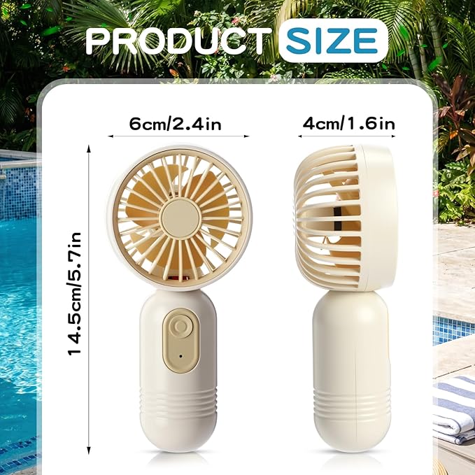 Rossesay 6 Pcs Mini Portable Fan Bulk Cute Handheld Lightweight Small Little Personal Hand Eyelash Fan 3 Speeds USB Rechargeable for Women Men Indoor Outdoor Makeup Travel (Beige)