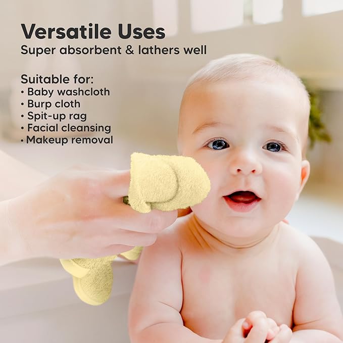6-Pack Baby Washcloths – Soft Absorbent Viscose from Bamboo Washcloths for Face, Body, Baby Towels for Newborn, Kids, Toddlers, Infant, Gentle on Sensitive Skin, 10x10 Reusable Face Towels (Carrot)