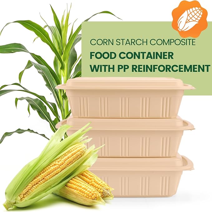 100 Piece (50 Pack) Meal Prep Containers with Lids,32 oz Resuable Cornstarch Material Salad Containers, Plant-based Lunch Boxes