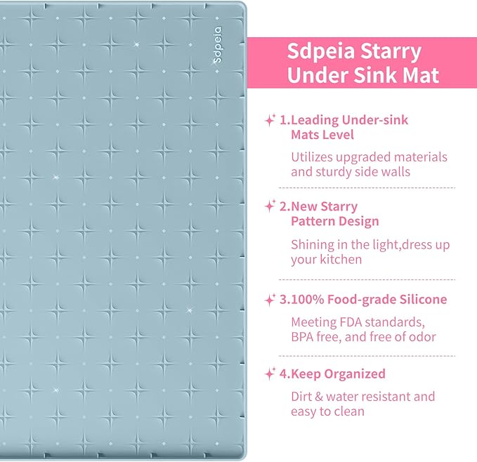 Sdpeia Under Sink Mat 31"×22" Waterproof Silicone Cabinet Liner & Sink Protector for Kitchen & Bathroom, Multi-Purpose Organizers Tray for Pets, Laundry, Cat Litter Mat