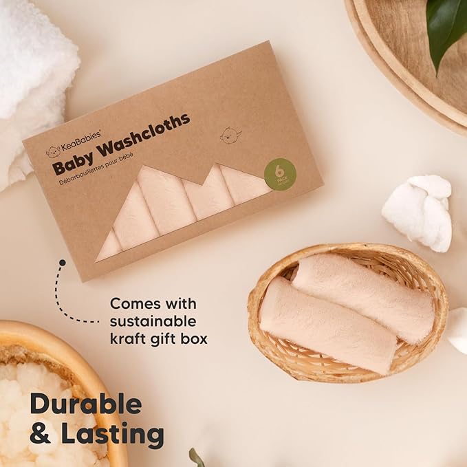 6-Pack Baby Washcloths – Soft Absorbent Viscose from Bamboo Washcloths for Face, Body, Baby Towels for Newborn, Kids, Toddlers, Infant, Gentle on Sensitive Skin, 10x10 Reusable Face Towels (Peachy)