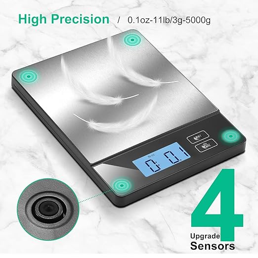 URAMAZ Smart Food Scales for Kitchen, Stainless Steel Digital Food Scale Grams and Ounces with Nutritional Calculator App, Food Weight Scale for Weight Loss, Calorie, Diet, Meal Prep 0.1oz / 11lb