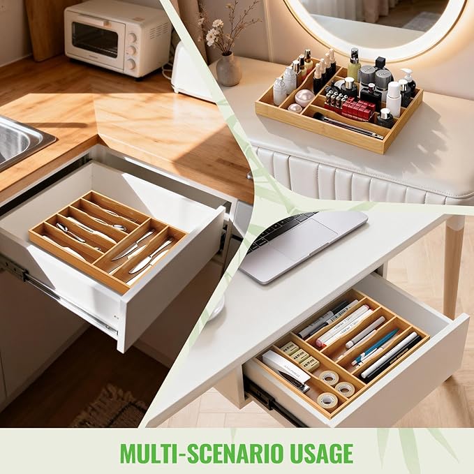 Bamboo Silverware Organizer, 15.8"x11.7"x1.6"