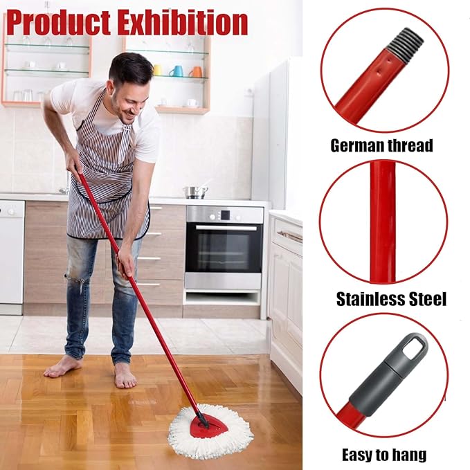 Mop Handle for Ocedar, Spin Mop Handle for O Cedar 4-Section 28.5-to-55inch Mop Replacement Stick Compatible with Ocedar Easy Wring Mop Refills Germany Screw Joint