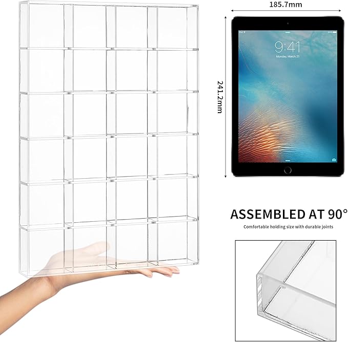 Large Clear Jewelry Organizer Display Tray, Storage Case for Rings, 24 Grids