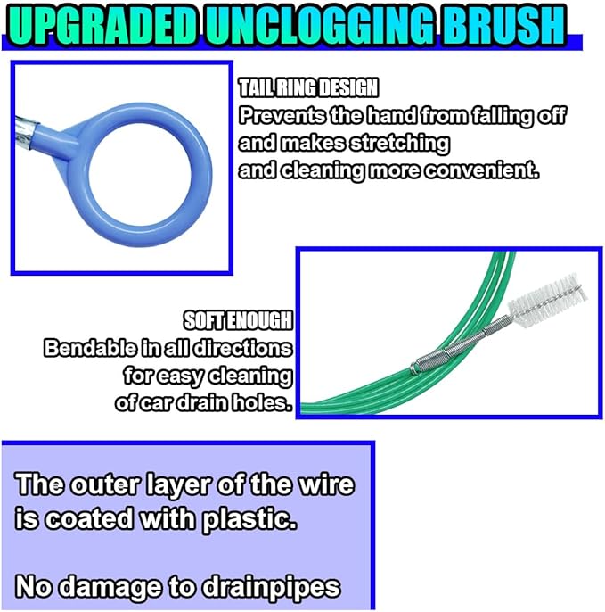 Auto Sunroof Drain Cleaning Tool, 78 Inch Long Pipe Cleaners & Flexible Drain Brush, Slim Tube Cleaning Brush Dredging Tool for Car Sunroof, Windshield Wiper Drain Hole (1PC)