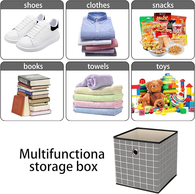 Foldable Storage Cubes Bins, Grey grid