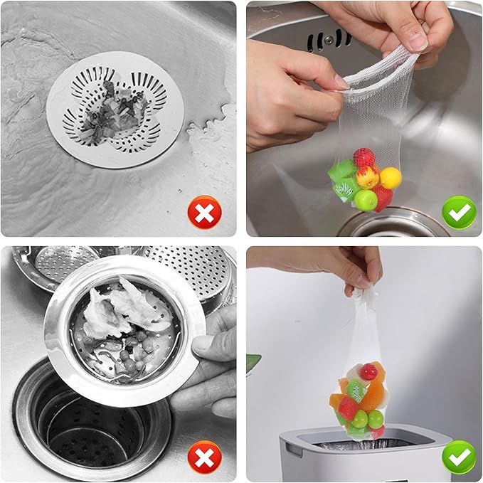 300pcs Disposable Mesh Sink Strainer Bags, Anti-Clogging Drain Nets for Kitchen Sink, Elastic Net Drain Hair Catcher Strainers Bag Fit All Drains Sinks for Kitchens, Bath, Tub