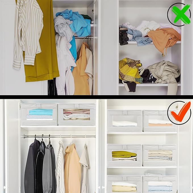 4 Pack Linen Storage Bins, Storage Containers for Organizing Clothing, Jeans