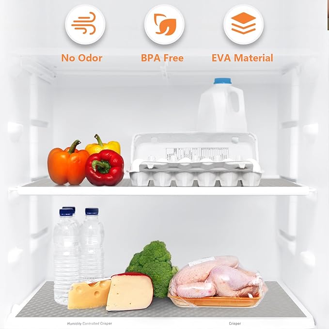Light Gray Shelf Liners for Kitchen Cabinets Refrigerator Liners Waterproof & Oil-Proof Kitchen Cupboard Liner Drawer Mats EVA Material Non Adhesive Fridge Liner for Shelves 17.5 x 236.2 Inches