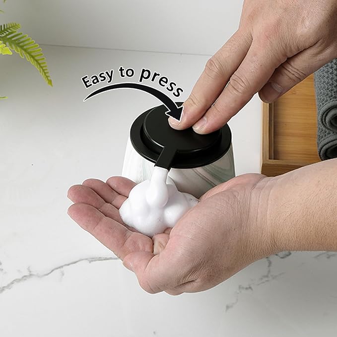 12Oz Foam Hand Soap Dispenser - Modern Ceramic Foaming Soap Dispenser with Easy-to-Press Pump, Reusable and Refillable Liquid Dish Soap Dispensers for Bathroom & Kitchen, Marble Green