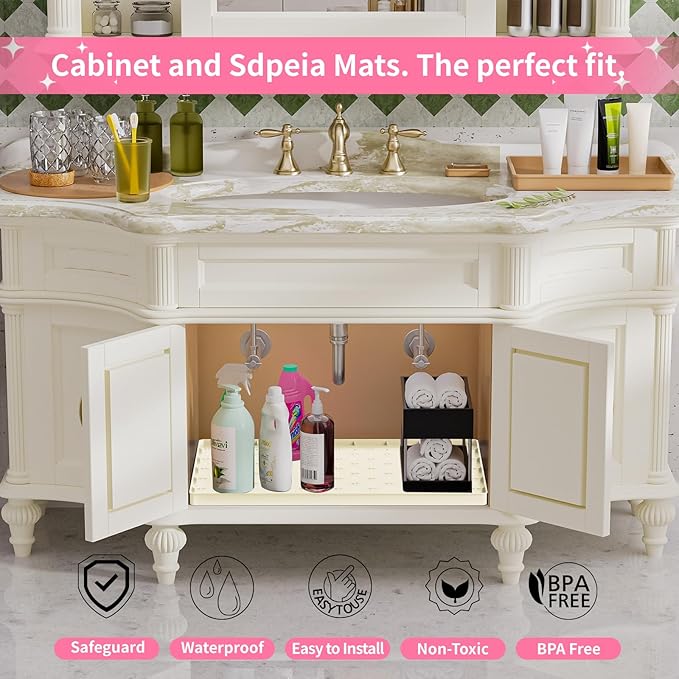 Under Sink Mat 25"×19" Waterproof Silicone Cabinet Liner & Sink Protector