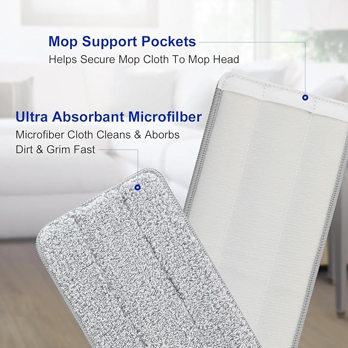 Microfiber Mop Cleaning Pads Flat: 10 Packs 13" X 4.9" Washable Pads for Floor Cleaning Compatible with Tethys & Most 13 Inch Flat Mop - Pads Replacement for Bucket Set