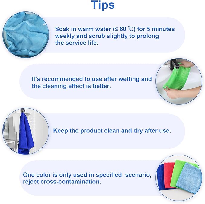 12Pcs Premium Microfiber Cleaning Cloth, Highly Absorbent Household Cleaning Supplies - for Kitchen Towels, Dish Cloths, Dust Rag