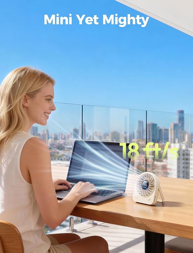 Aecooly Mini Portable Fan, Small Enough to Hold USB Desk Fan, 4 Speeds Quiet Rechargeable [10H Max Cooling Time]