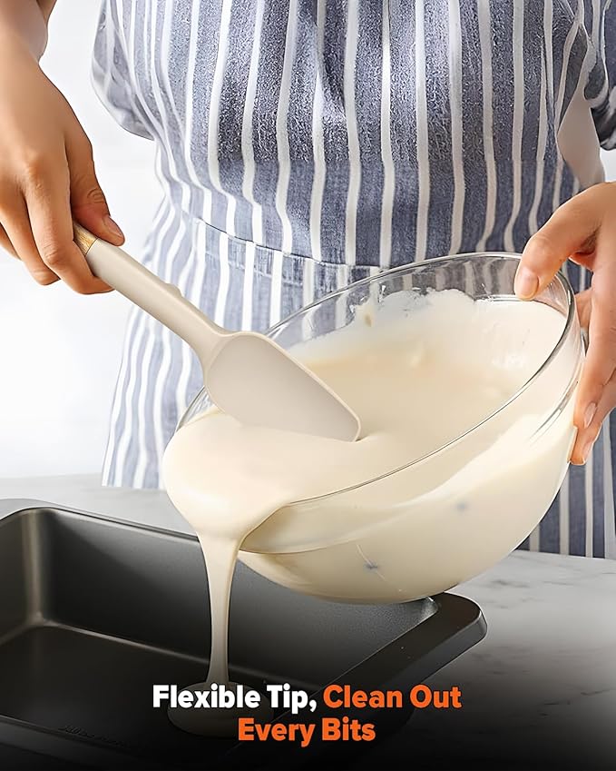 Silicone Spoon Spatula, Great For Scraping Bowls And Scooping Batter, Sturdy Bpa-Free Matte Silicone, Wooden Handle Rubber Spatula For Nonstick Cookwares (KHAKI)
