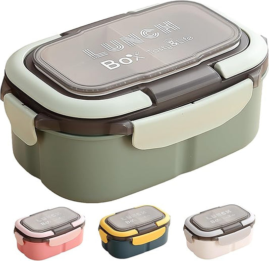 1400ML/47OZ Adult Bento Box, Leak-proof 3 Layers with Handle Portable Lunch Container, Lunch Box for Men and Women, BPA-Free, Microwave/Dishwasher/Freezer Safe, Reusable Snack Containers (Green)
