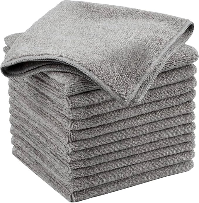 Microfiber Cleaning Cloth Grey 12 Pack Premium Microfiber Towels for Cars, Lint Free, Scratch-Free, Highly Absorbent, Reusable Cleaning Rags for Car, 320 GSM Household, Kitchen, Window, 12" x 12"