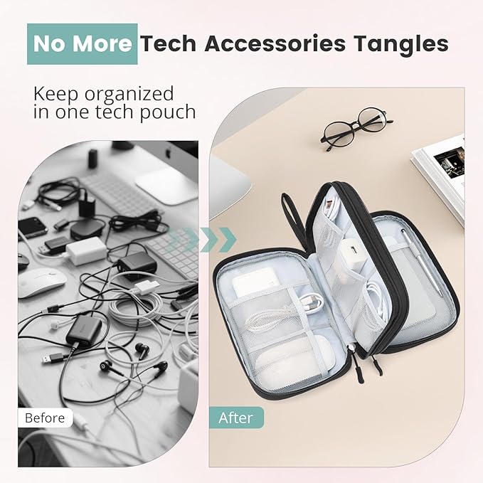 Skycase Tech Pouch - Lightweight Electronics Organizer Travel Case - Double Layers Cable Organizer - All-in-One Storage Bag for Charger, Cord, Phone, Flash Drive, Essentials