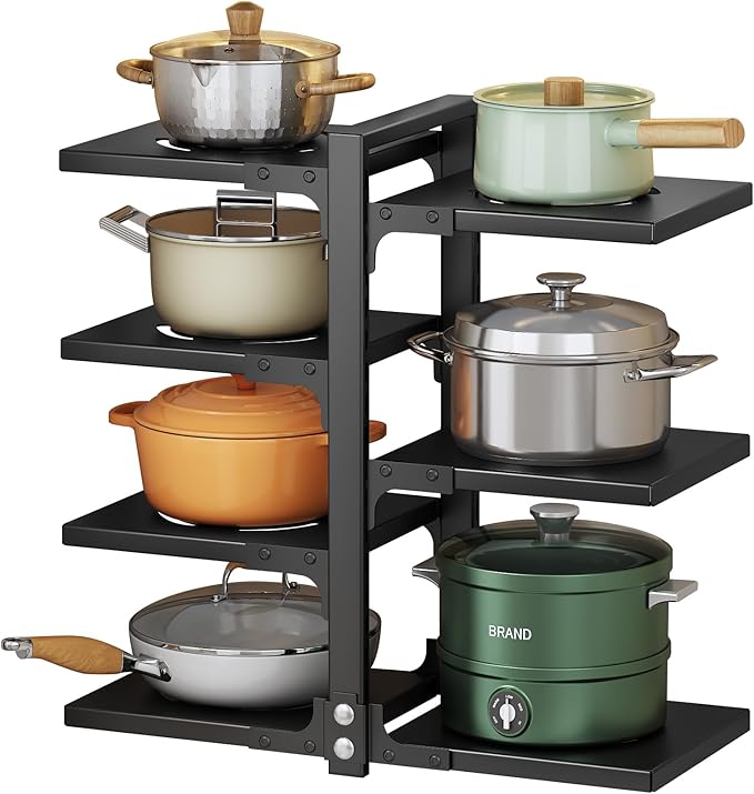 Pots and Pans Organizer for Cabinet, Heavy Duty Pot Pan Rack under Sink Organizers and Storage，Kitchen Cabinet Organizer with 7 Tiers