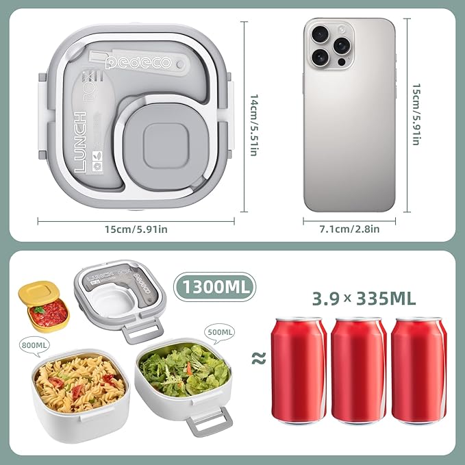PEDECO Stackable Stainless Steel Bento Box with Insulated bag,Leak-Proof,2-Tier Bento box,Lunch Box With Portable Sauce Pod and Cutlery-for Kids/Adult