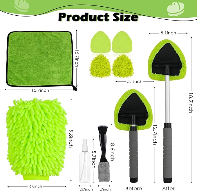 8PCS Windshield Cleaner Tool, Car Windshield Cleaner Tool with Extendable Handle 180° Rotation