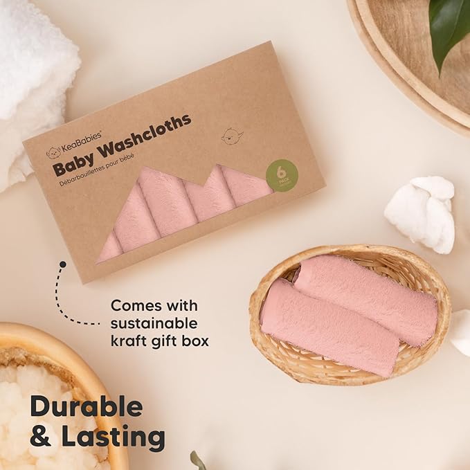 6-Pack Baby Washcloths – Soft Absorbent Viscose from Bamboo Washcloths for Face, Body, Baby Towels for Newborn, Kids, Toddlers, Infant,Gentle on Sensitive Skin,10x10 Reusable Face Towels(Blush Pink)