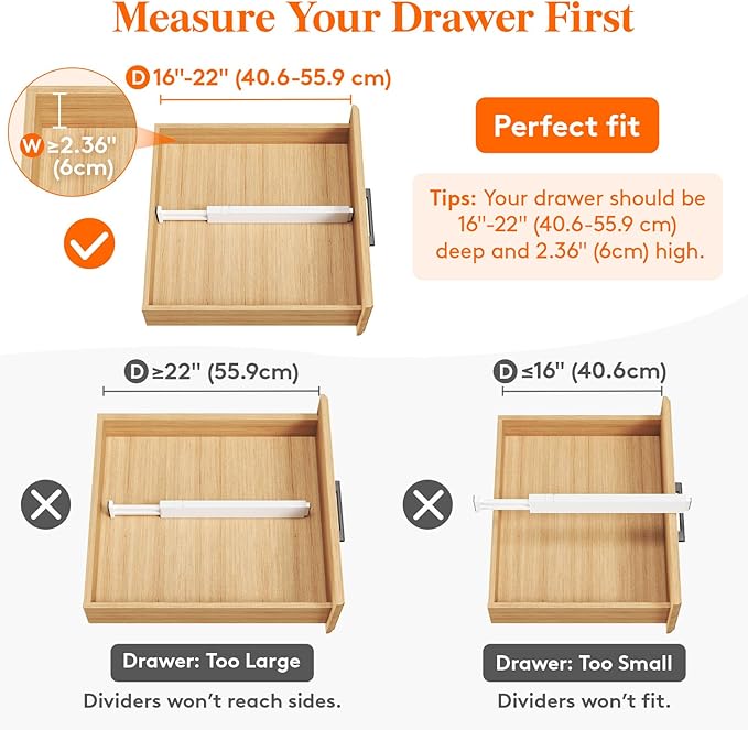 12 Pack 2.36" High Drawer Dividers 40-56cm/16-22 Adjustable Drawer Organizer