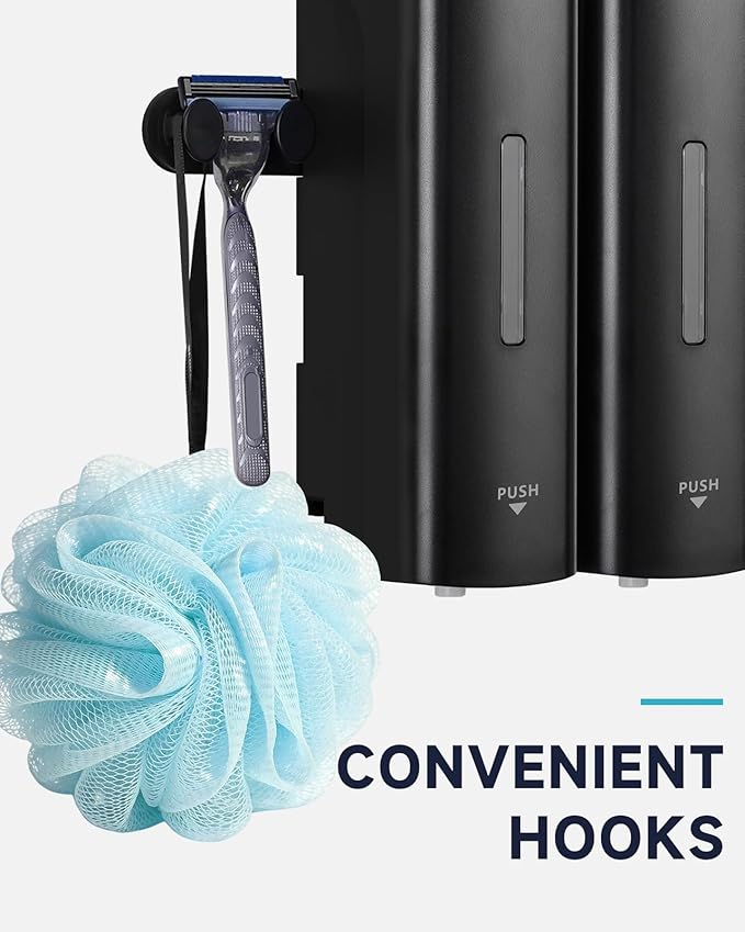 AIKE 3 Chambers Shower Shampoo and Conditioner Dispenser 3 x 11.8 fl.oz. for Bathroom(Black)