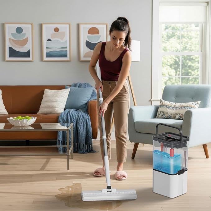 Mop and Bucket Set | Quick Cleaning Tool | Separate Dirty and Clean Water | 2 Machine Washable Microfiber Mop Pad | Mops for Floor Cleaning Safe on Wood Floors, Vinyl, Tile