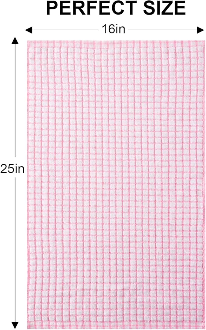 Kitinjoy Cotton 6 Pack Terry Kitchen Towels, 16 x 25 Inches Super Soft and Absorbent Dish Towels, Quick Drying Hand Towels for Kitchen Drying, Pink