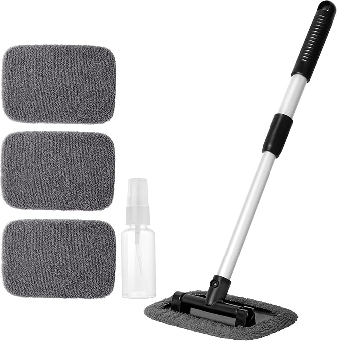 Qydipclin 11pc Windshield Cleaning Kit - 6 Microfiber Pads, 2 Bottles