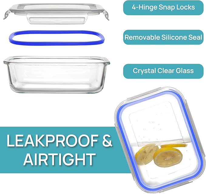 Vtopmart 5 Pack 35oz Glass Food Storage Containers with Lids, Meal Prep Containers, Airtight Reusable Lunch Container Set, Safe for Oven, Microwave