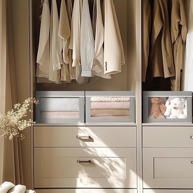 Decorative Bins with Lids, Stackable Cube Bins for Closet