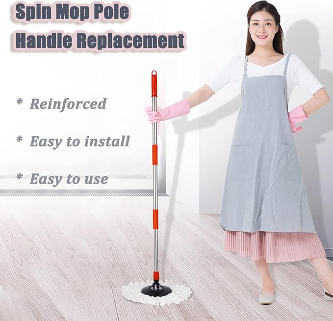 Spin Mop Pole Handle Replacement, Home Floor 360 Degrees Rotating Telescopic Replacement Handle Cleaning Tool Accessories Enhanced Thickened Version for Cleaning Home Office (Black)