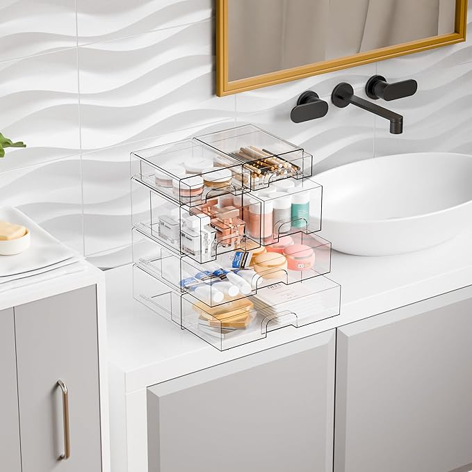 Clear Stackable Storage Drawers, Set of 6, Acrylic Drawers