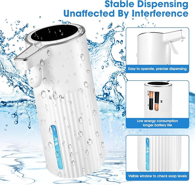 White Ribbed Liquid Soap Dispenser 2-Pack, 13.5 oz - Waterproof Wall-Mounted Hand Soap Dispenser for Bathroom & Kitchen Sink, Suitable for Commercial Use