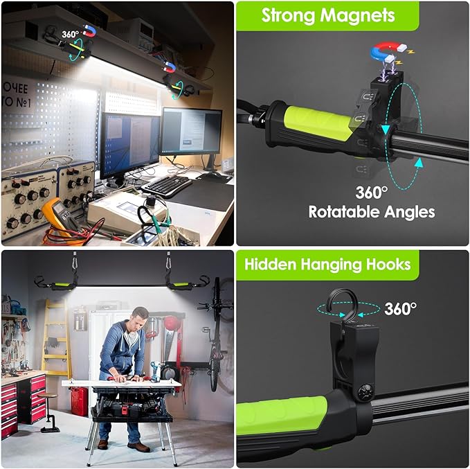 Aaleds Underhood Work Light, 2000LM Super Bright, 5200mAh Rechargeable LED Work Lights for Mechanics, Magnetic Automotive Under Hood Light Bar Cordless Touble Light for Car Repairing/Garage/Workshop