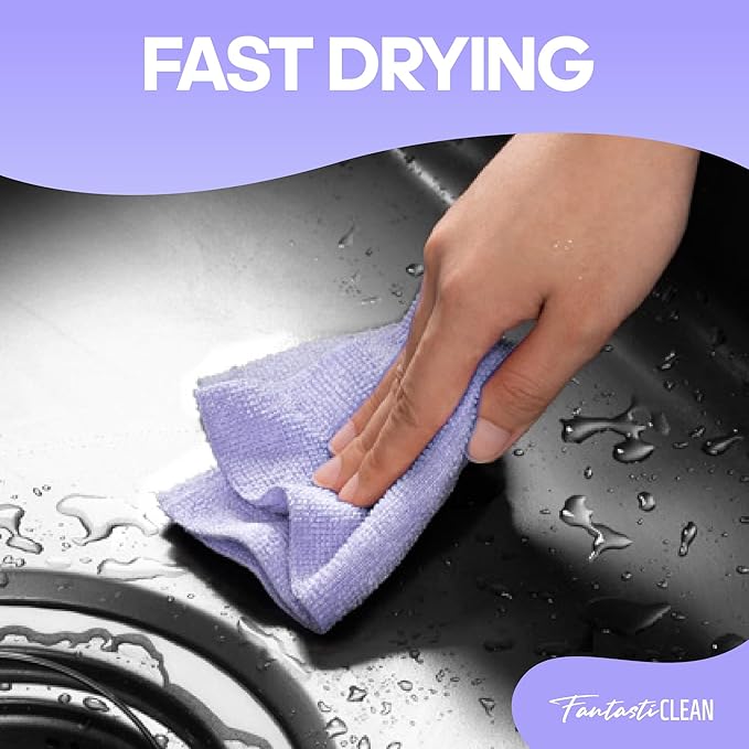 Fantasticlean Microfiber Cleaning Cloth Roll -60 Pack, Tear Away Paperless Towels, 8" x 8", Reusable Washable Rags, for House Kitchen, Pet, Office, Indoor Outdoor, Compact and Portable (Light-Purple)