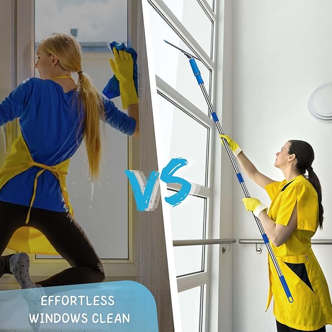 Window Squeegee with Scrubber for Home and Outdoor Glasses Cleaning