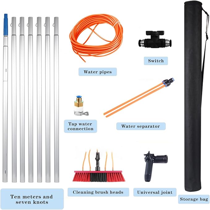 Water Fed Pole Kit Adjustable Solar Panel Cleaning Kit Cleaner Tool for Window Glass Roof Outdoor Glass Brush Window Washing Equipment (26FT)