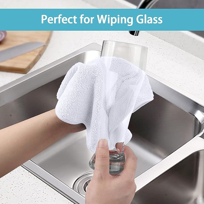 HOMEXCEL White Microfiber Cleaning Cloth, 8 Pack Cleaning Towels for Kitchen, Lint Free, Scratch-Free, Highly Absorbent, and Reusable Cleaning Rags for House, Window and Glass, Cars, 11.5 X11.5 inch