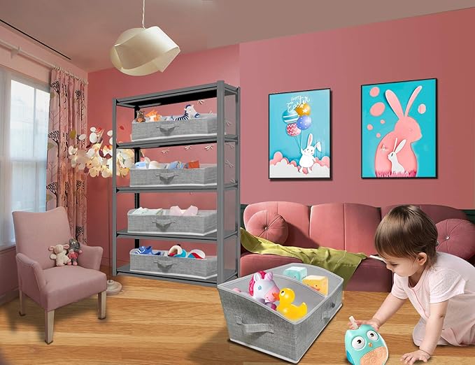 3 Packs Closet Storage Bins - Trapezoid Large Storage Box - Foldable Fabric Baskets for Organizing Clothes - Baby Toiletry, Toys, Towel, DVD, Book (Grey, 20 x 11.2 x 8.3 inches)