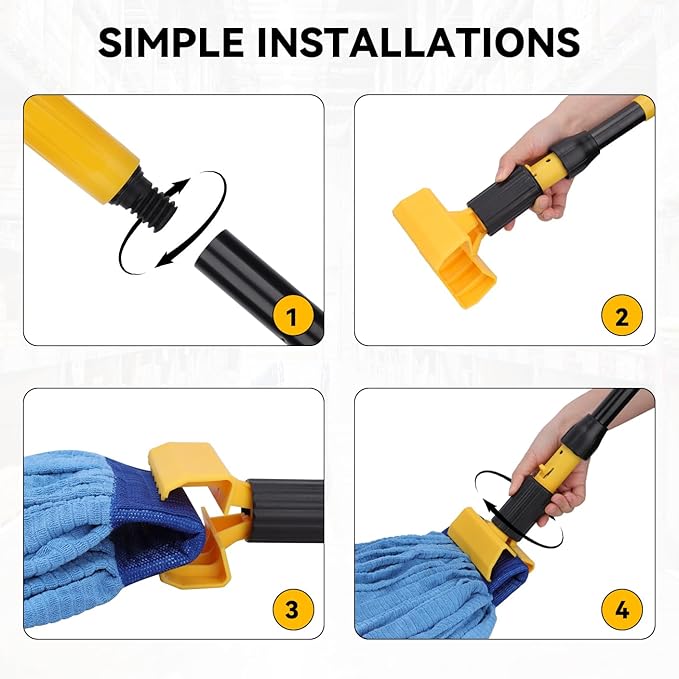 BeiLan Mop Handle Commercial Heavy Duty - 57 Inch Industrial Metal Mop Stick with Jaw Clamp Replacement for Floor Cleaning - Professional Gripper Mops Head Replacement Holder