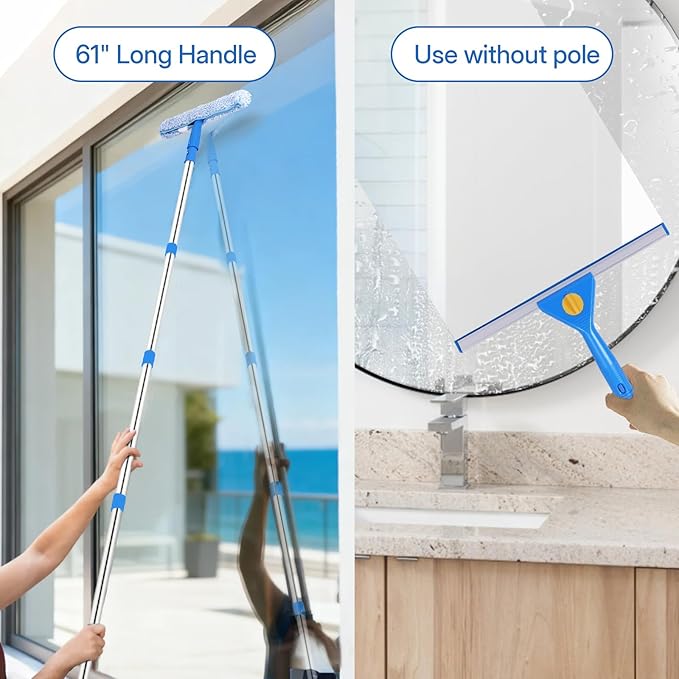 Window Cleaning Kit with Collapsible Bucket 3 Gallon, 14" Window Squeegee and 15" Scrubber with 61" Long Handle