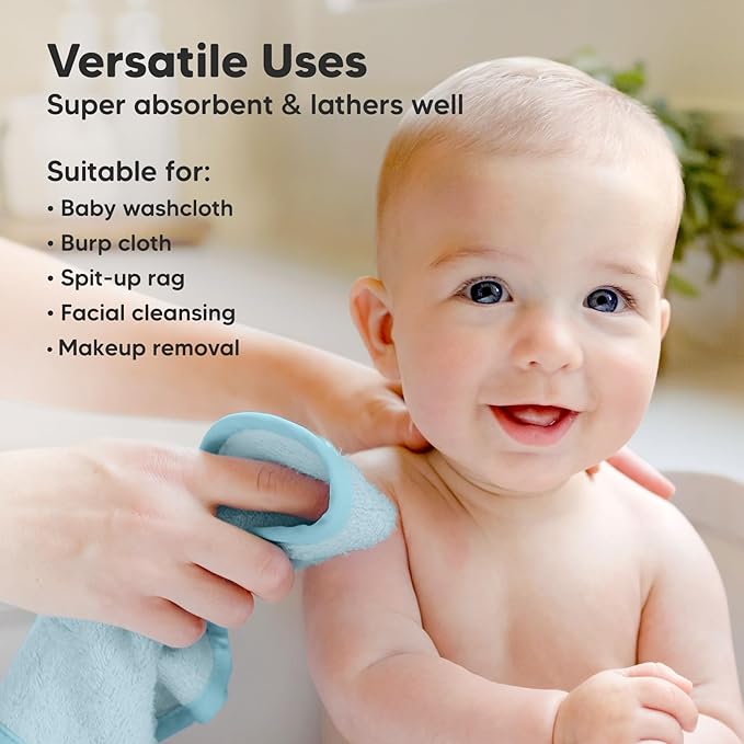 6-Pack Baby Washcloths – Soft Absorbent Viscose from Bamboo Washcloths for Face, Body, Baby Towels for Newborn, Kids, Toddlers, Infant,Gentle on Sensitive Skin,10x10 Reusable Face Towels(Bravo Blue)