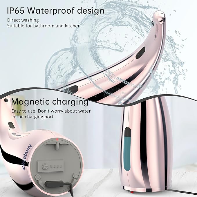 Adjustable Automatic Soap Dispenser Touchless, 4 Adjustable Levels Touchless Sensor Liquid Soap Pump Dispenser，300ml Rechargeable Magnetic Charging Hand Soap Dispenser for Kitchen，Bathroom